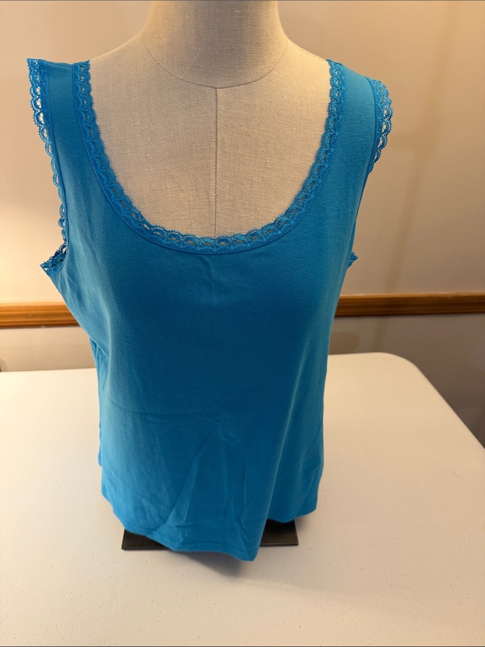 Talbots Lace-Trim Scoop Neck Tank - Turquoise-100% cotton